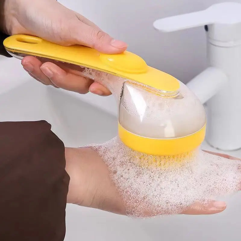 pet bath brush with shampoo dispenser, soft silicone grooming brush for gentle pet fur cleaning and massage