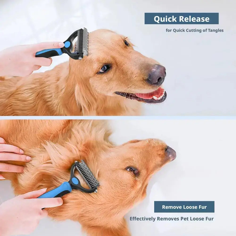 dog deshedding brush for quick release tangles and removing loose fur from golden retriever grooming