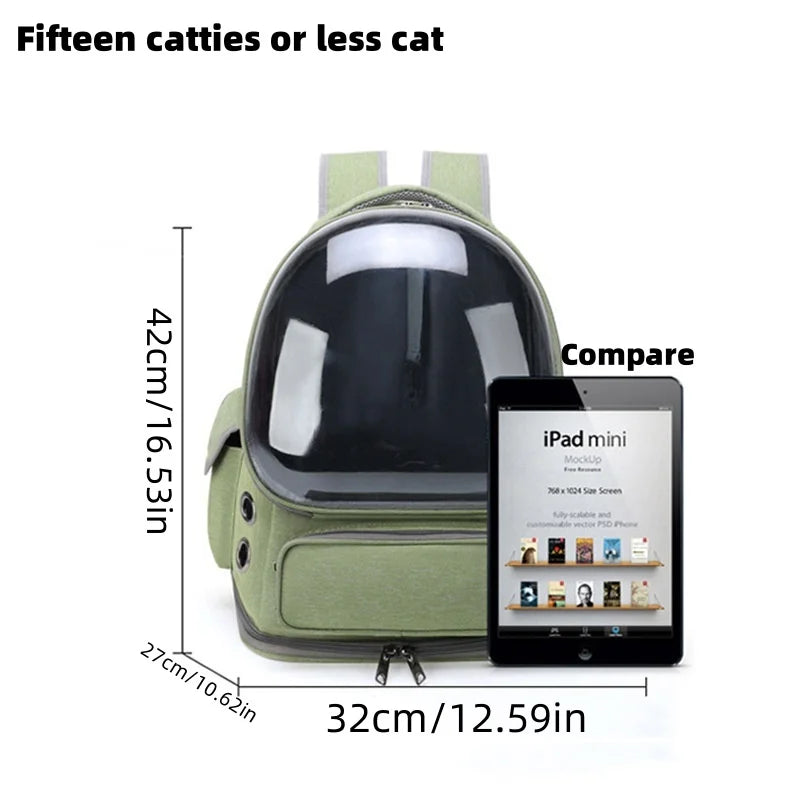 cat carrier backpack with transparent front, 42x27x34cm, for cats and small dogs, breathable travel pet bag