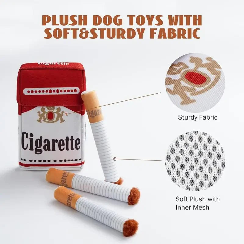 plush cigarette dog toy with soft sturdy fabric, chewable interactive dog gift