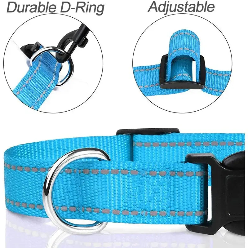 small dog choker collar durable adjustable nylon puppy collar with D-ring and buckle for dogs, blue