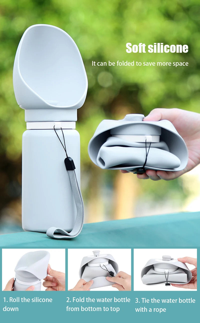 portable dog travel water cup with foldable soft silicone design, compact pocket size, and large capacity for outdoor pet travel