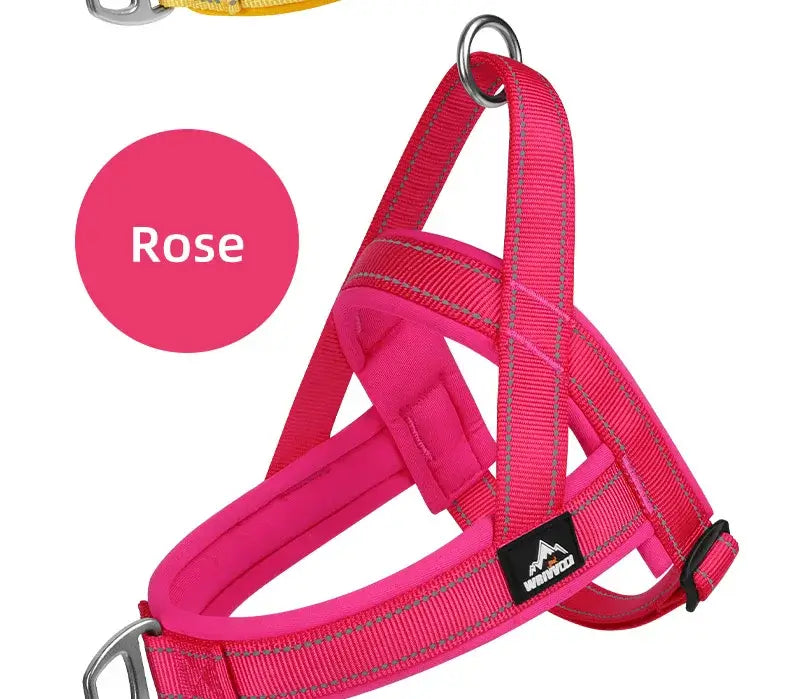 escape-proof tactical dog harness for large dogs, pink rose padded no-pull adjustable reflective vest