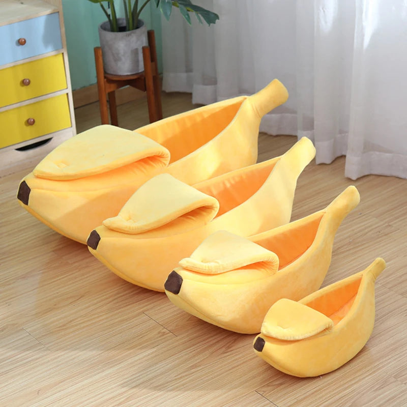 banana cat bed plush cozy pet bed for kittens and small cats, durable portable banana-shaped cat basket
