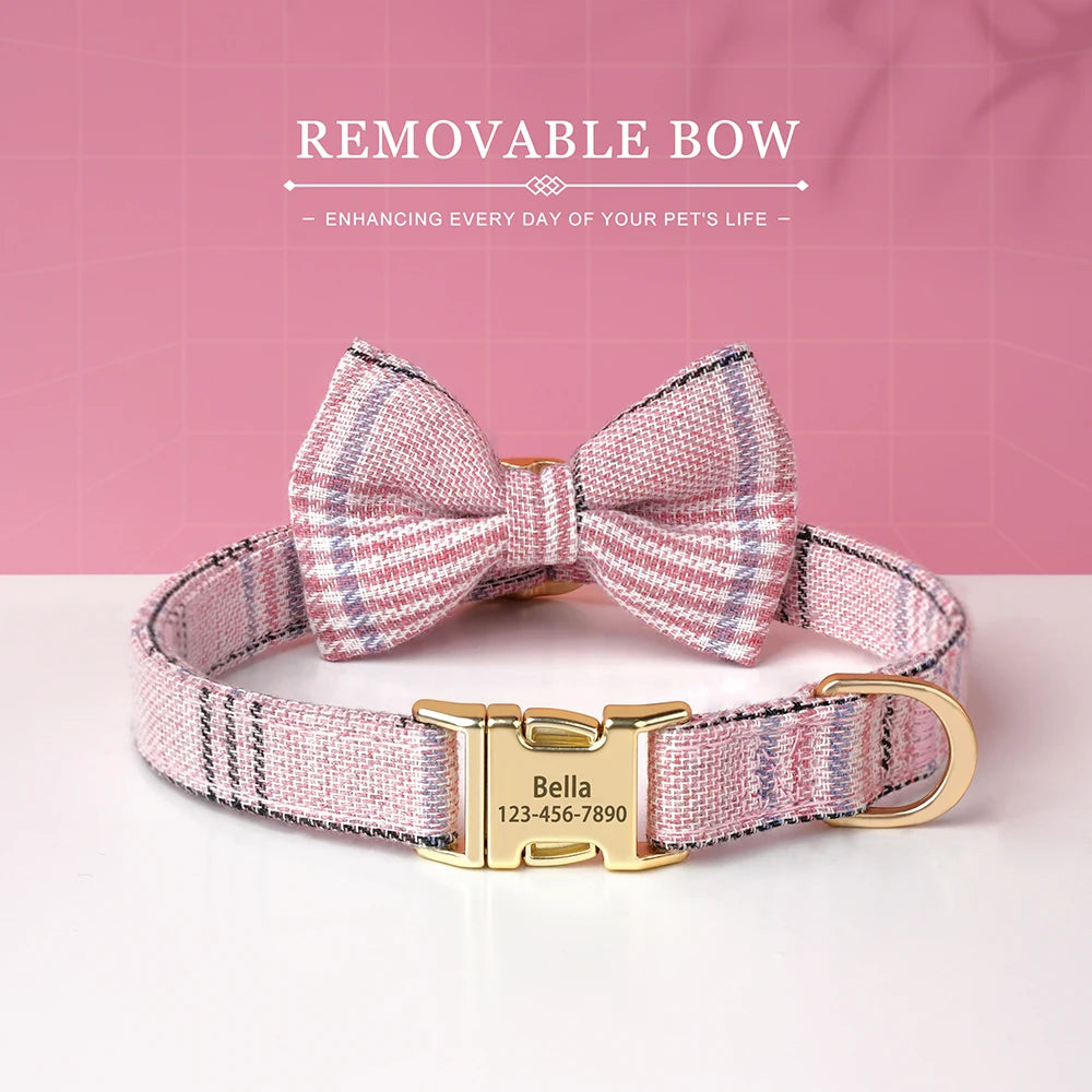 Custom Dog Collar Nylon Puppy Dog Collars With Cute Bowknot Engraved Pet Necklace Dog Collars For Small Medium Dogs Chihuahua