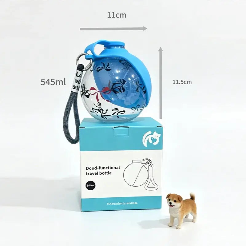 portable dog water bottle with lanyard, leak-proof spherical pet drinking fountain, 545ml, for dogs and cats