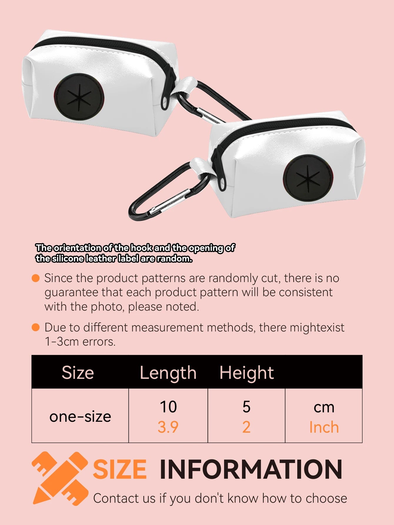 Abstract dog poop bag holder dispenser with clip, one-size size information, white pet waste bag holder