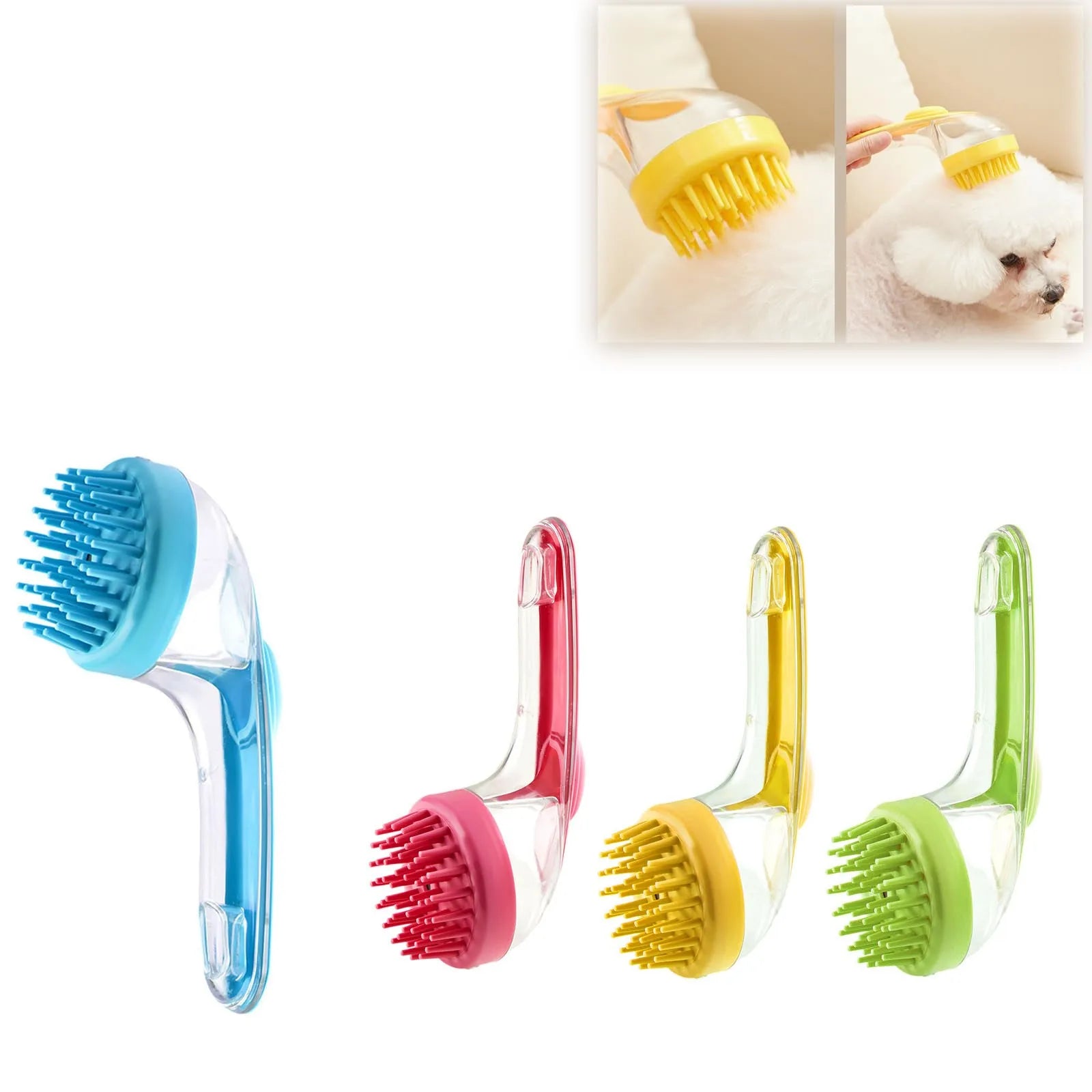 pet bath brush with shampoo dispenser silicone long handle grooming brush for dogs and cats
