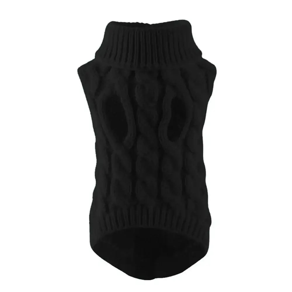 New Pet Small Pet Dog Clothes Sweater Fashion Autumn Winter Solid Fried Dough Twists Knitting Warm Comfort Clothing in black design.