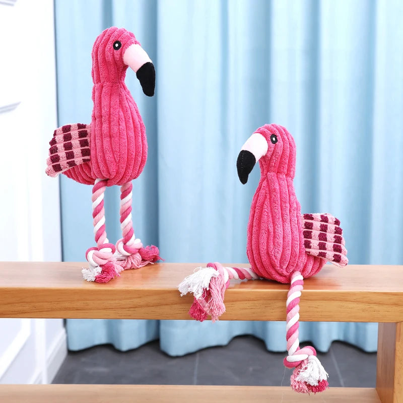 Corduroy squeaky dog toy pink flamingo plush dog toy, bite-resistant interactive toy for small and large dogs