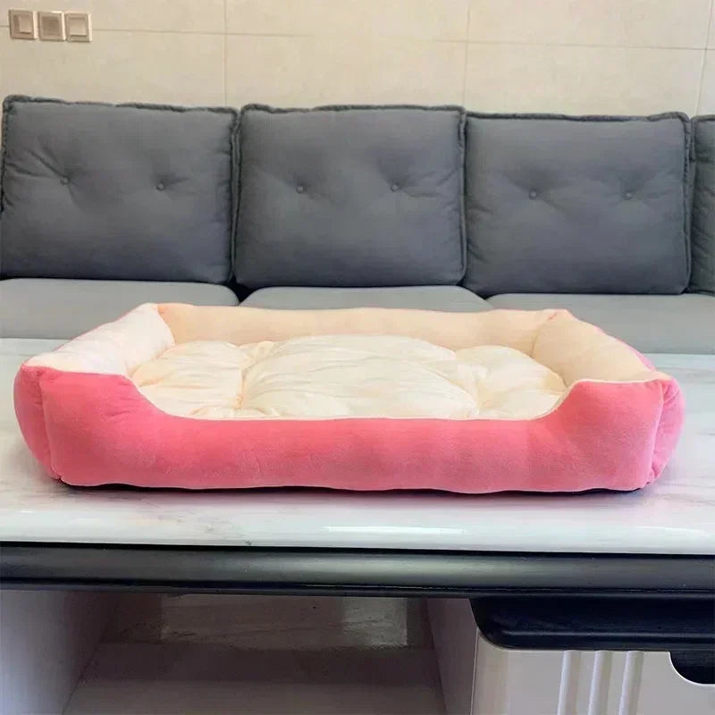 Calming plush dog bed for small dogs and cats, soft pink deep sleeping cushion bed for puppies and Chihuahuas