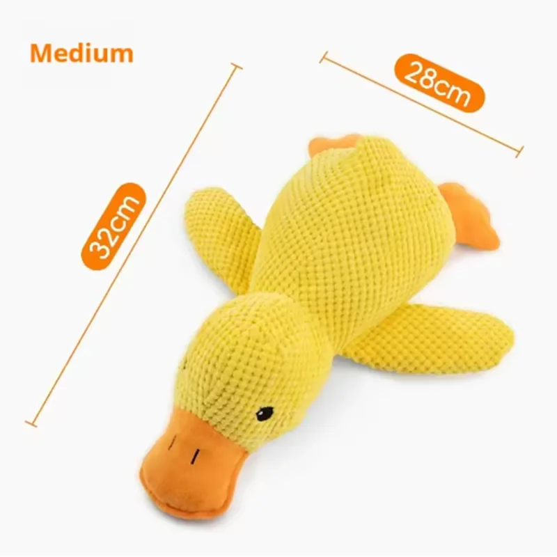 Medium bite resistant dog plush toy yellow duck for interactive chewing, teeth cleaning, and boredom relief