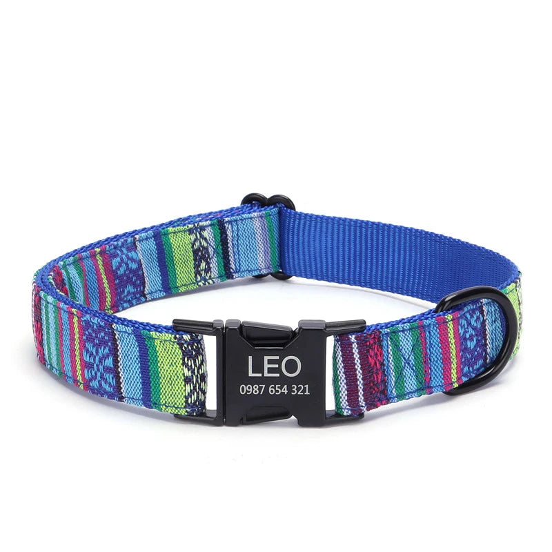 Pet Dog Collar Nylon Personalized Necklace Dog Supplies Free Engraving Name for Small Medium Large Dogs Adjustable Dog Collars