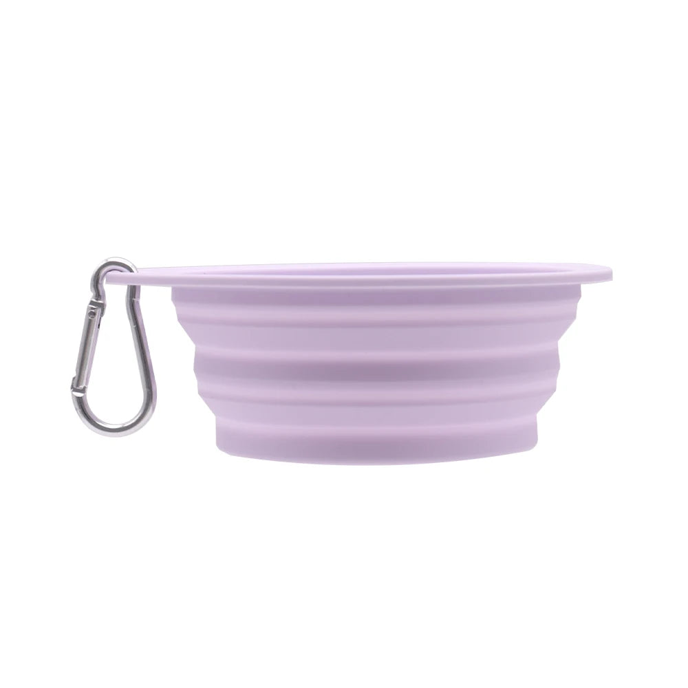 Collapsible Pet Silicone Dog Food Water Bowl Macaron Color Outdoor Travel Portable Folding Supplies Dishes with Carabiner