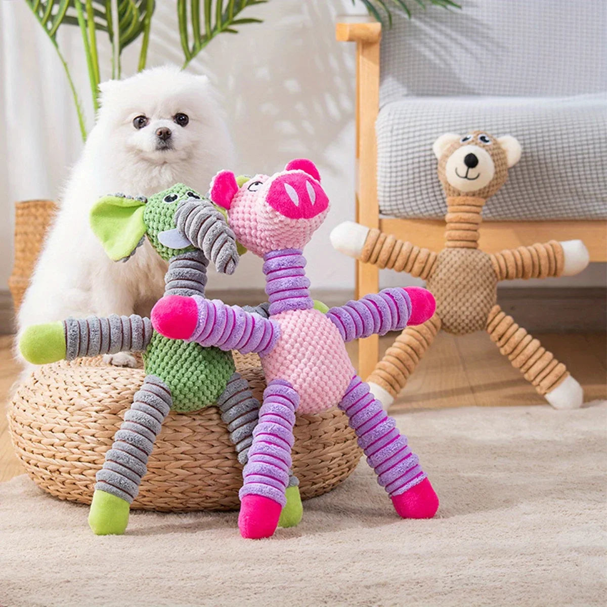 plush dog toy for small and medium dogs colorful stuffed chew toys for puppies, interactive playmate, reduces anxiety