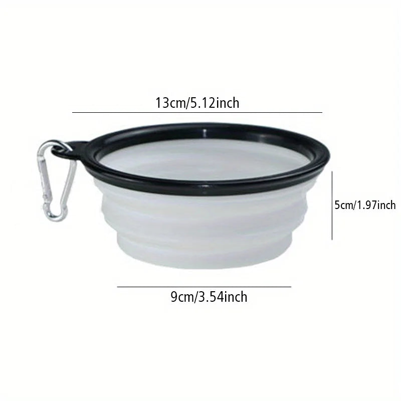 portable dog travel bowl white collapsible silicone dog food water bowl with clip for outdoor walking 13cm x 5cm