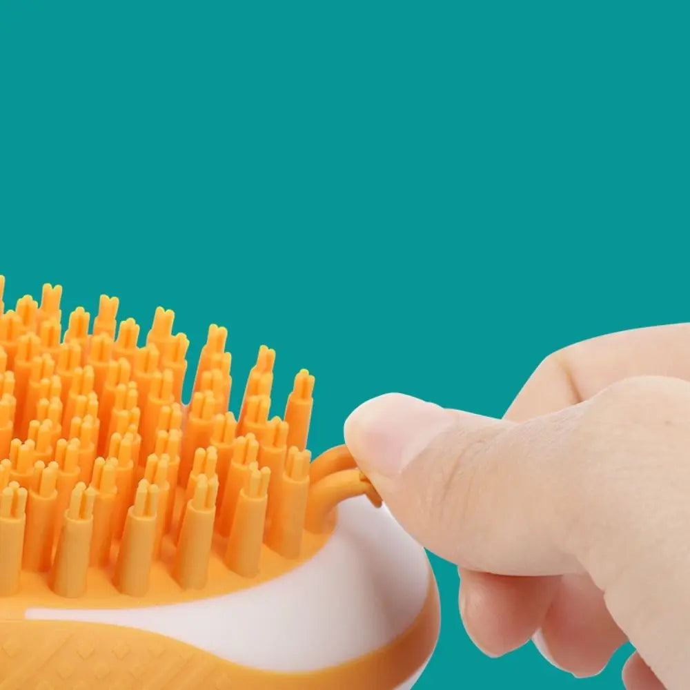 shampoo dispenser dog bath brush with soft silicone bristles and grip handle for gentle pet grooming and massage
