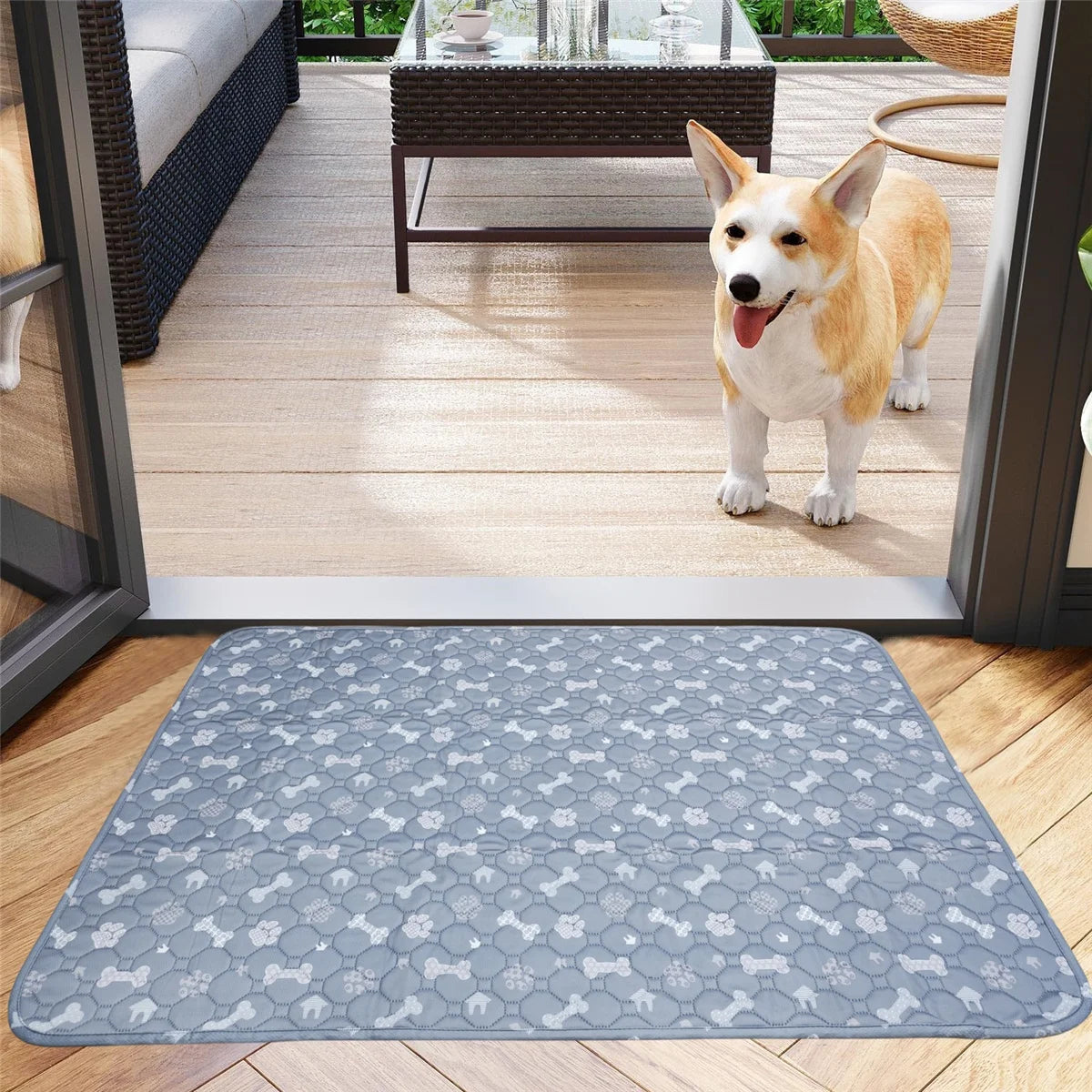 washable reusable dog pee pad for puppy training, waterproof pet urine mat for car seat and floor, grey paw print mat