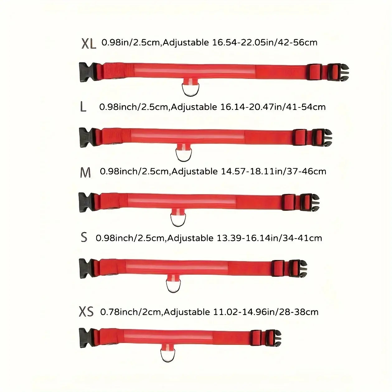 LED dog collar for night safety, adjustable reflective red nylon dog collar in XS to XL sizes for small and medium breeds