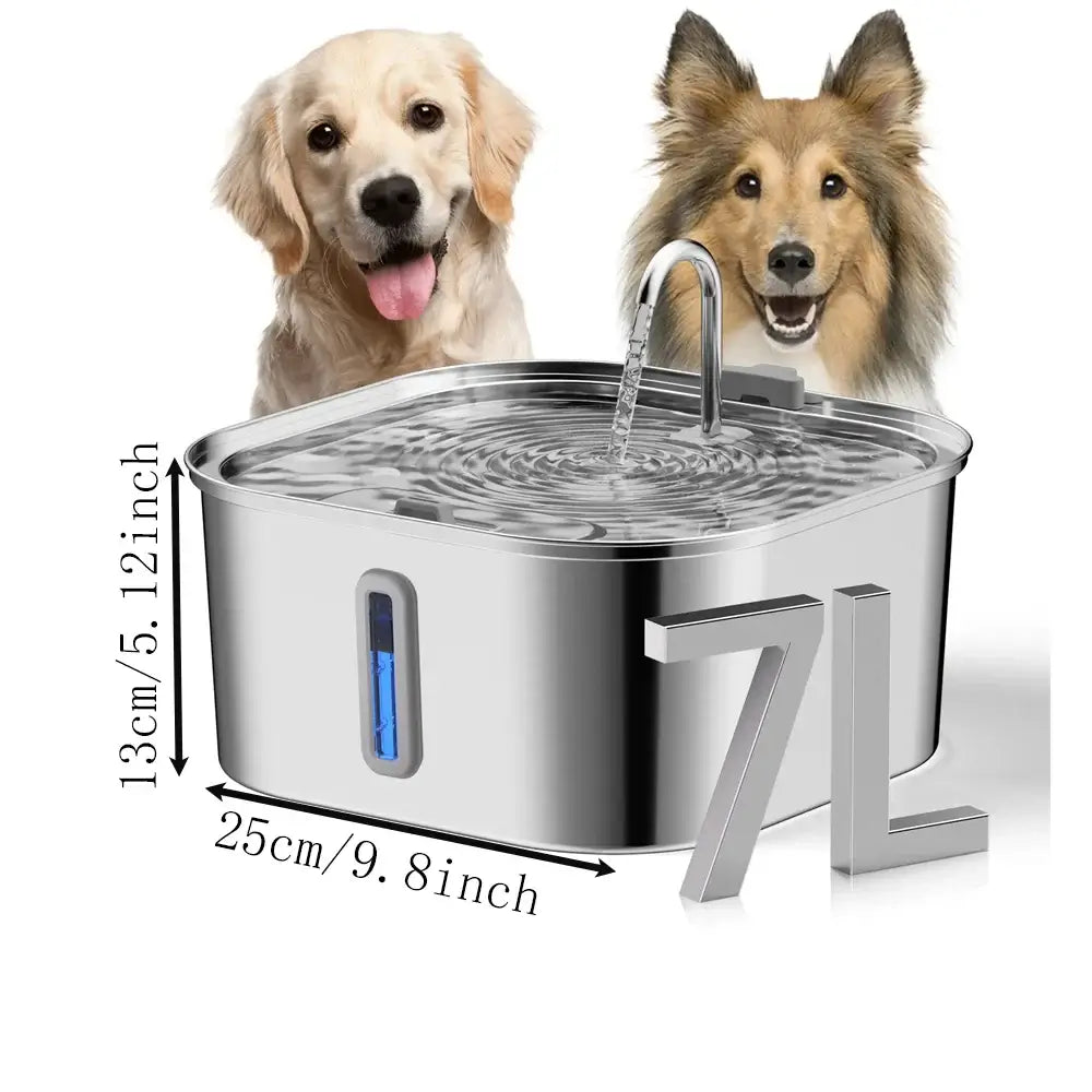 Stainless steel dog water fountain, 7L automatic pet drinking fountain with filter for indoor dogs