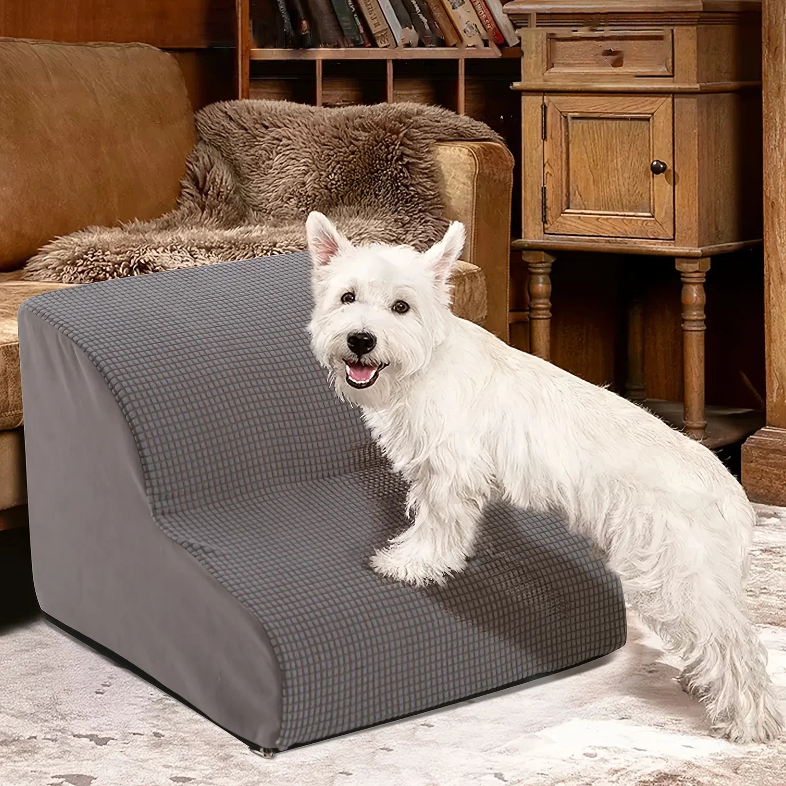 Orthopedic Dog Steps with Removable Covers Eco-PU Padding Non-Slip Diamond Treads 2/3/4 Tier Pet Stairs for Elderly Dogs.LABUBO.