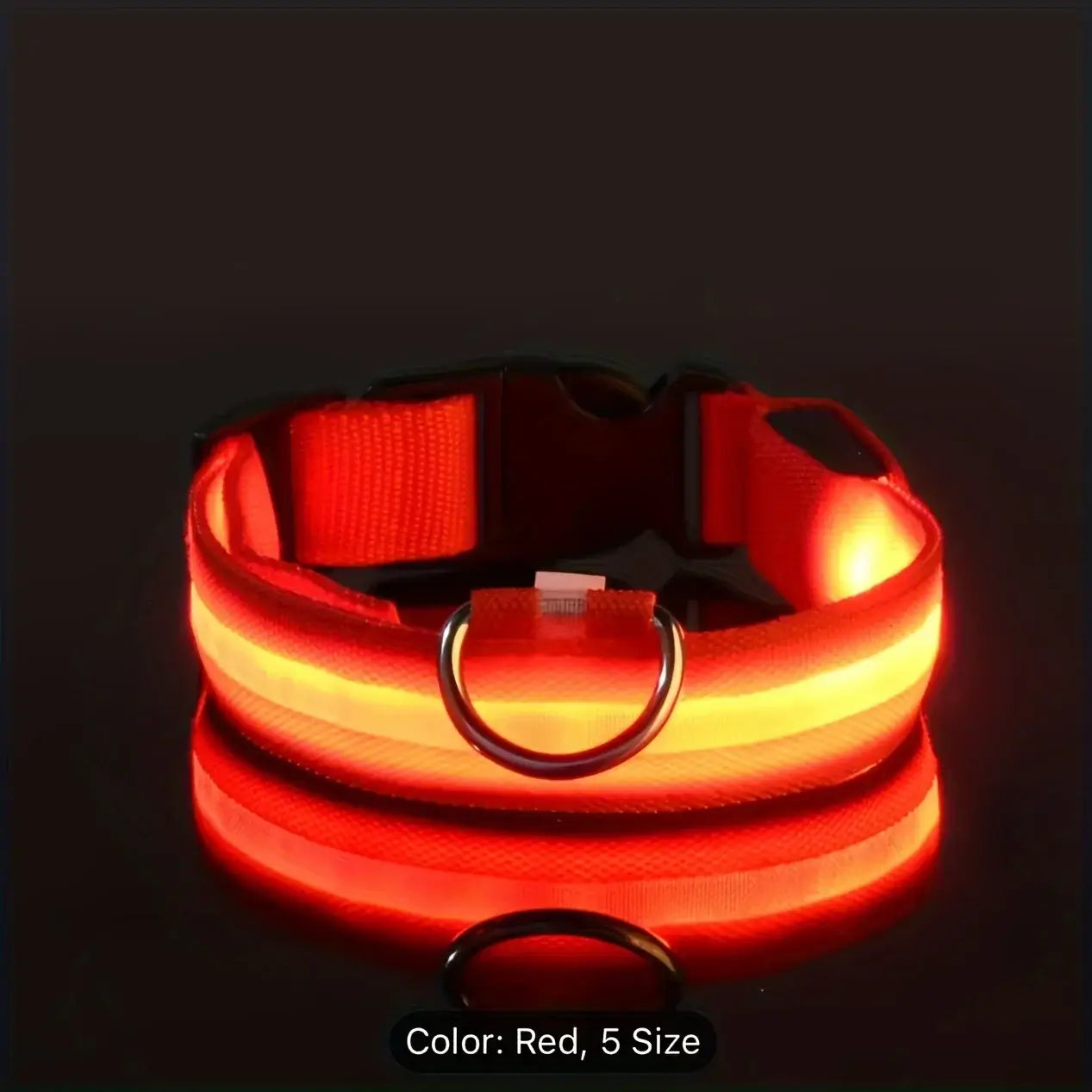 LED dog collar for night safety, reflective red glowing nylon collar for small and medium dogs