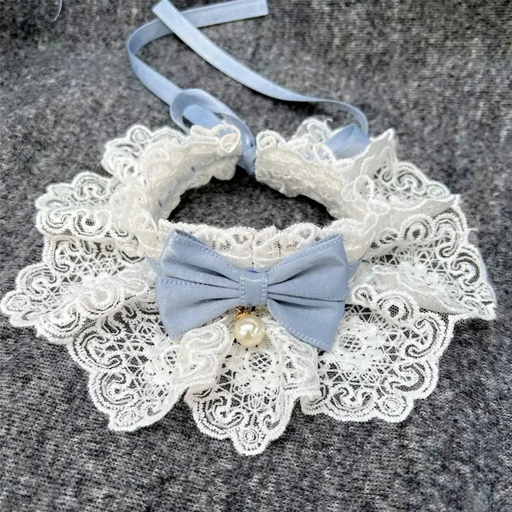 Pet Scarf Accessories Cat Necklace Dog saliva towel Dog Neckerchief Pearl Collar Lace Bowknot Puppy String Bib