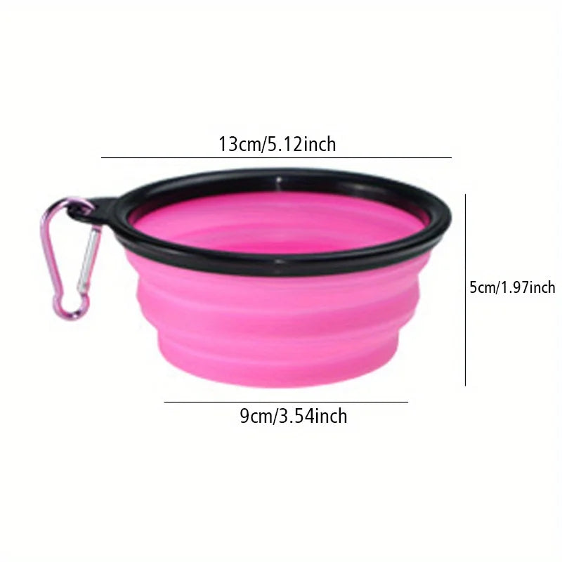 portable dog travel bowl rose red foldable silicone-style dog water bowl with carabiner clip, 13cm x 5cm