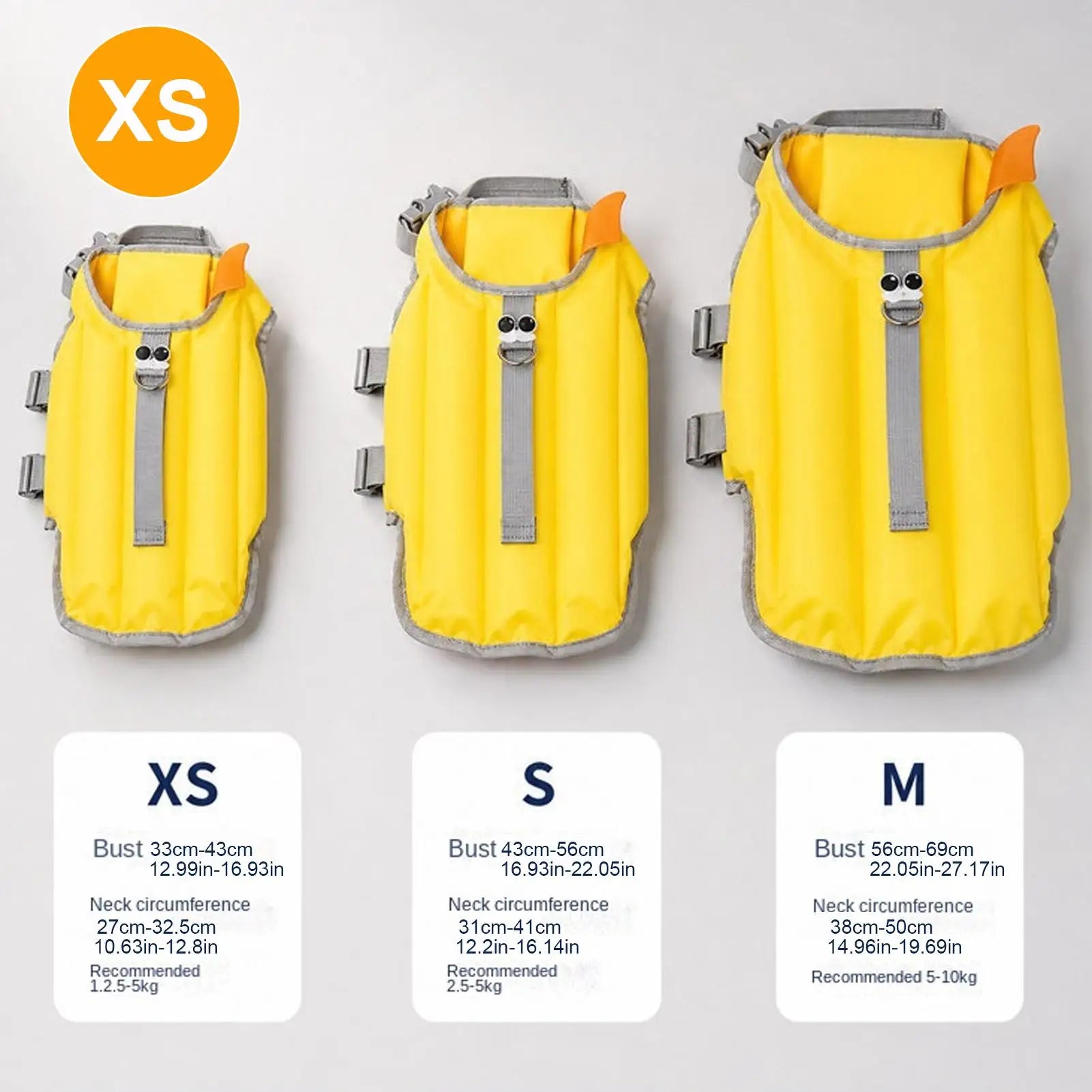 adjustable dog life jacket for small and medium dogs, yellow high buoyancy waterproof float vest, XS S M sizes