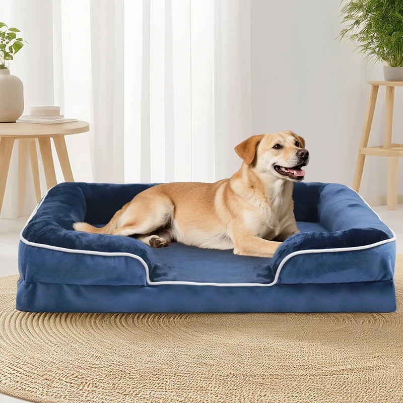 Orthopedic dog sofa bed for large dogs, washable plush support foam pet bed with removable cover