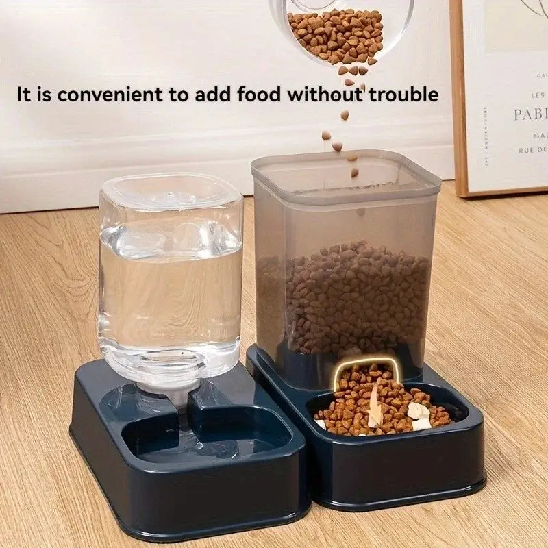 automatic pet feeder with water dispenser for cats and dogs, battery-free portion control, food and water station