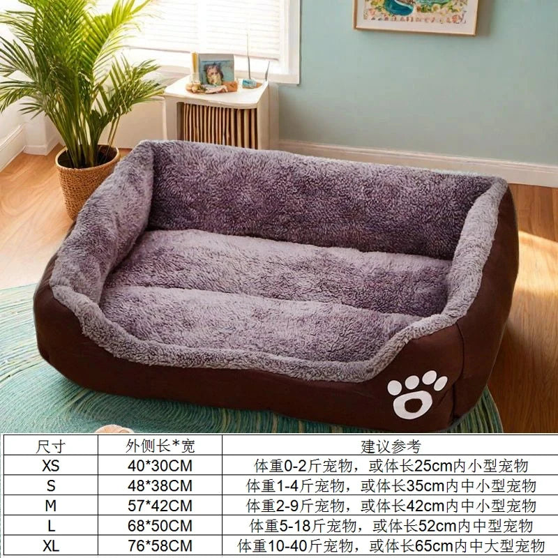 calming plush dog bed for small dogs and puppies, soft warm cushioned pet sofa bed in a cozy home setting