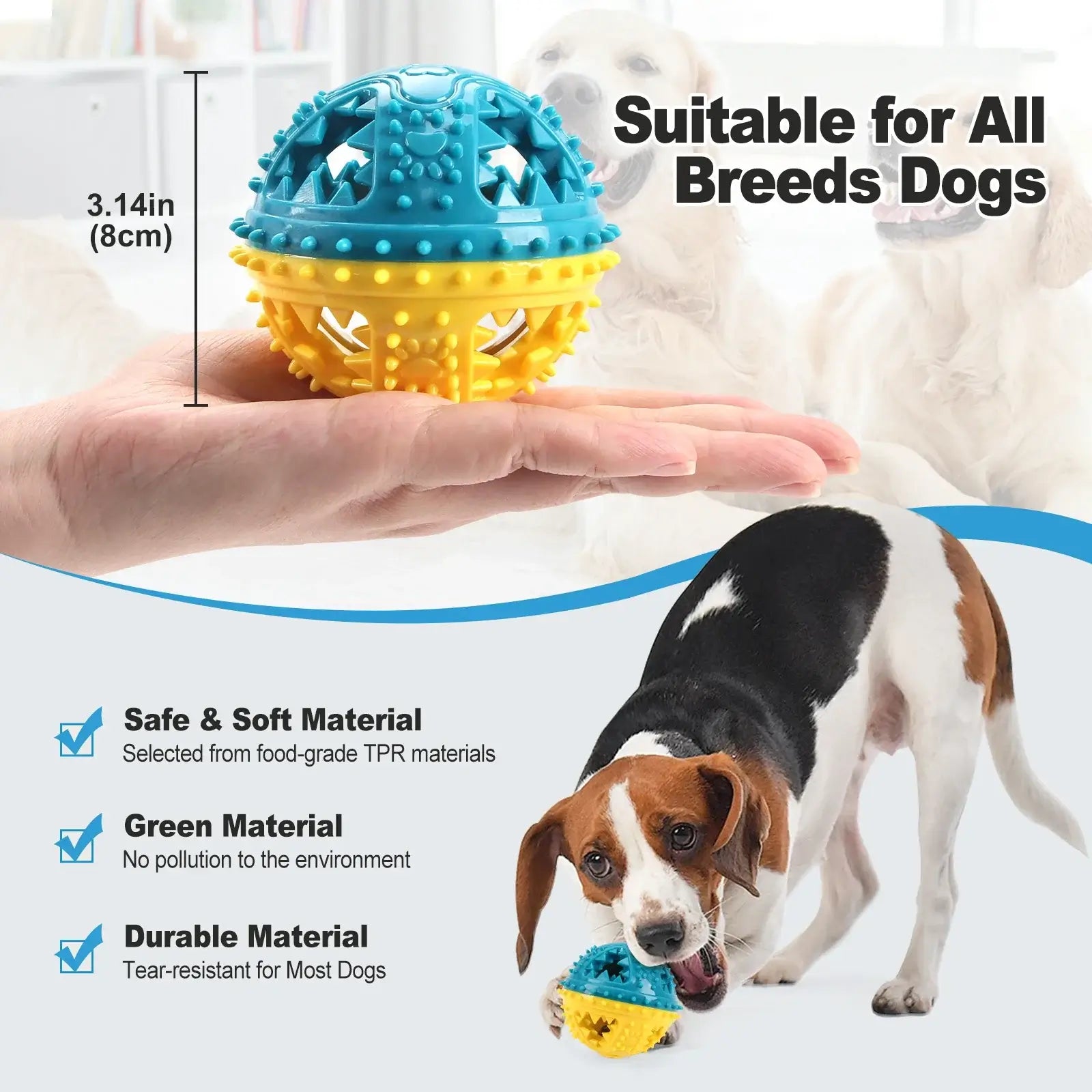 Dog Chew Toys Grinding Teeth Sound Ball Toys Leaking Food Balls Anti Bite Interactive Training Cleaning Teeth Toys Pet Products in hand, suitable for all breeds.