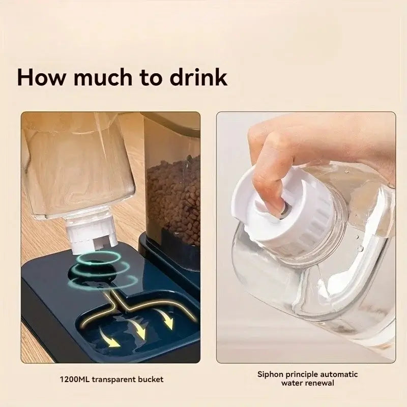 automatic pet feeder with water dispenser, 1200ml battery-free transparent bucket for cats and dogs