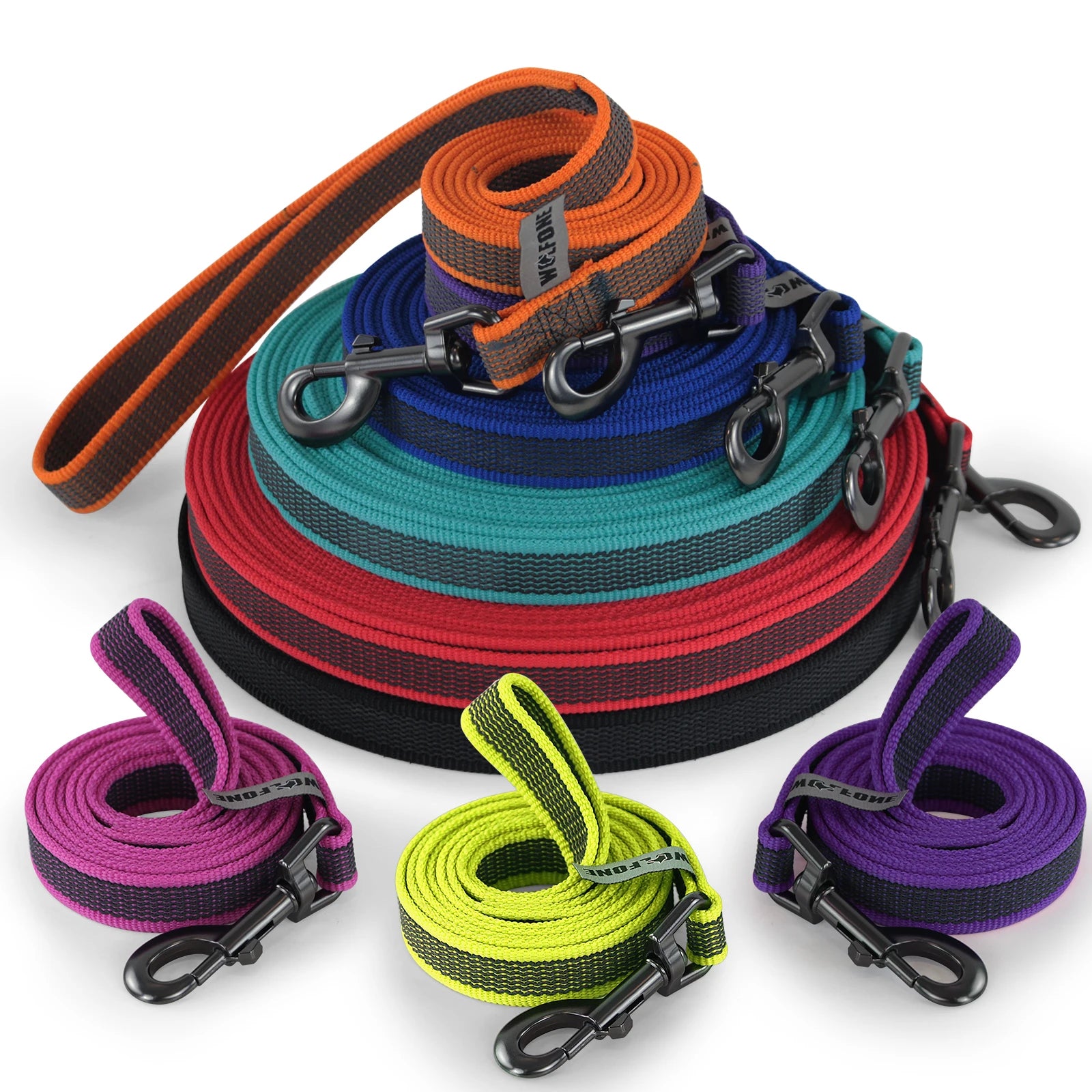 Long dog training leash set in multiple sizes and colors, durable fiber dog leash for easy and convenient training