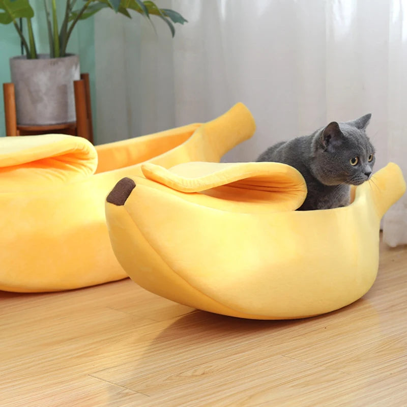 banana cat bed cozy plush pet nest for cats, kittens, and small pets, durable and portable