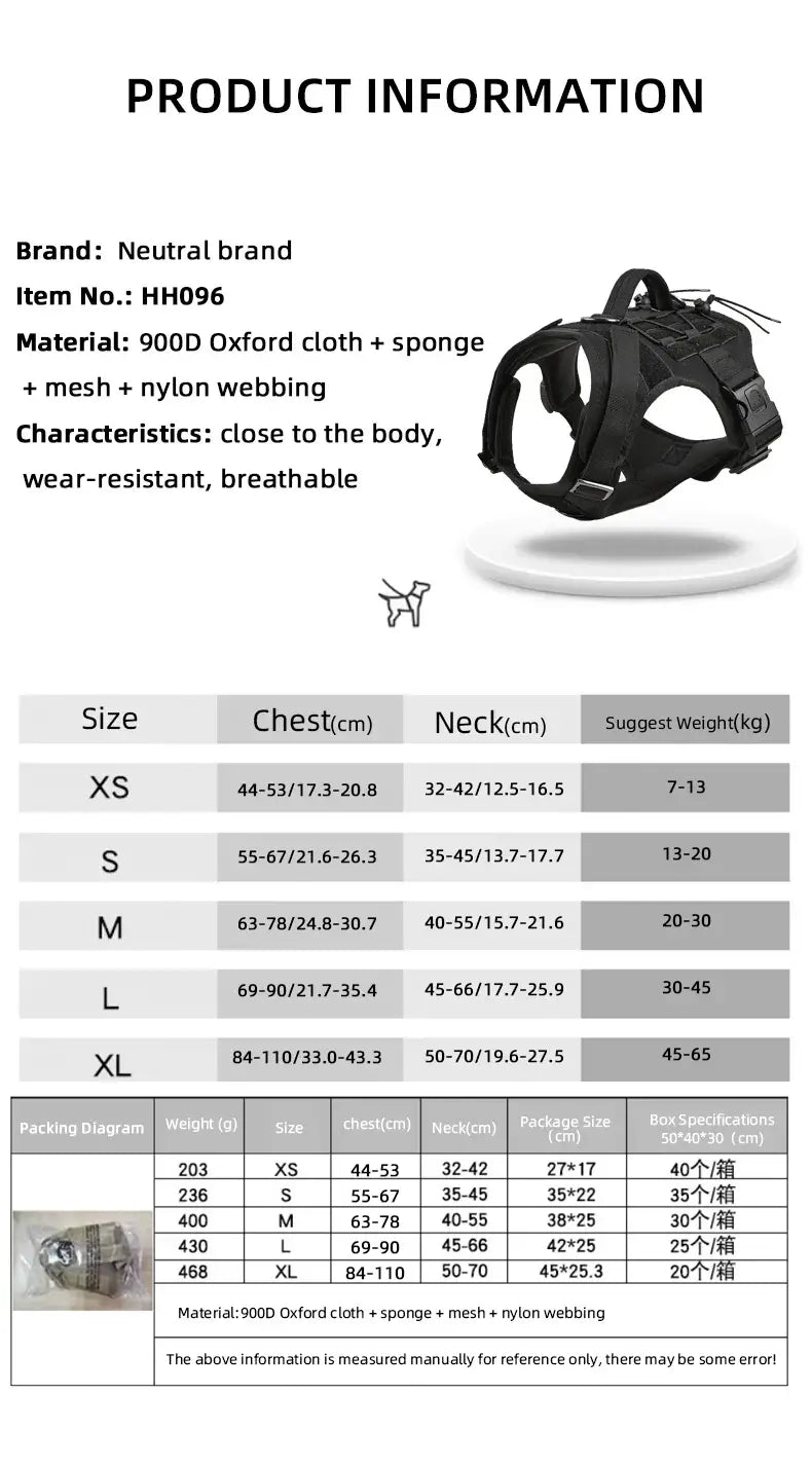 Tactical Dog Vest Harness No Pull Comfortable Adjustable Pet Harness For Medium Large Dog Military Training With Handle Labrador
