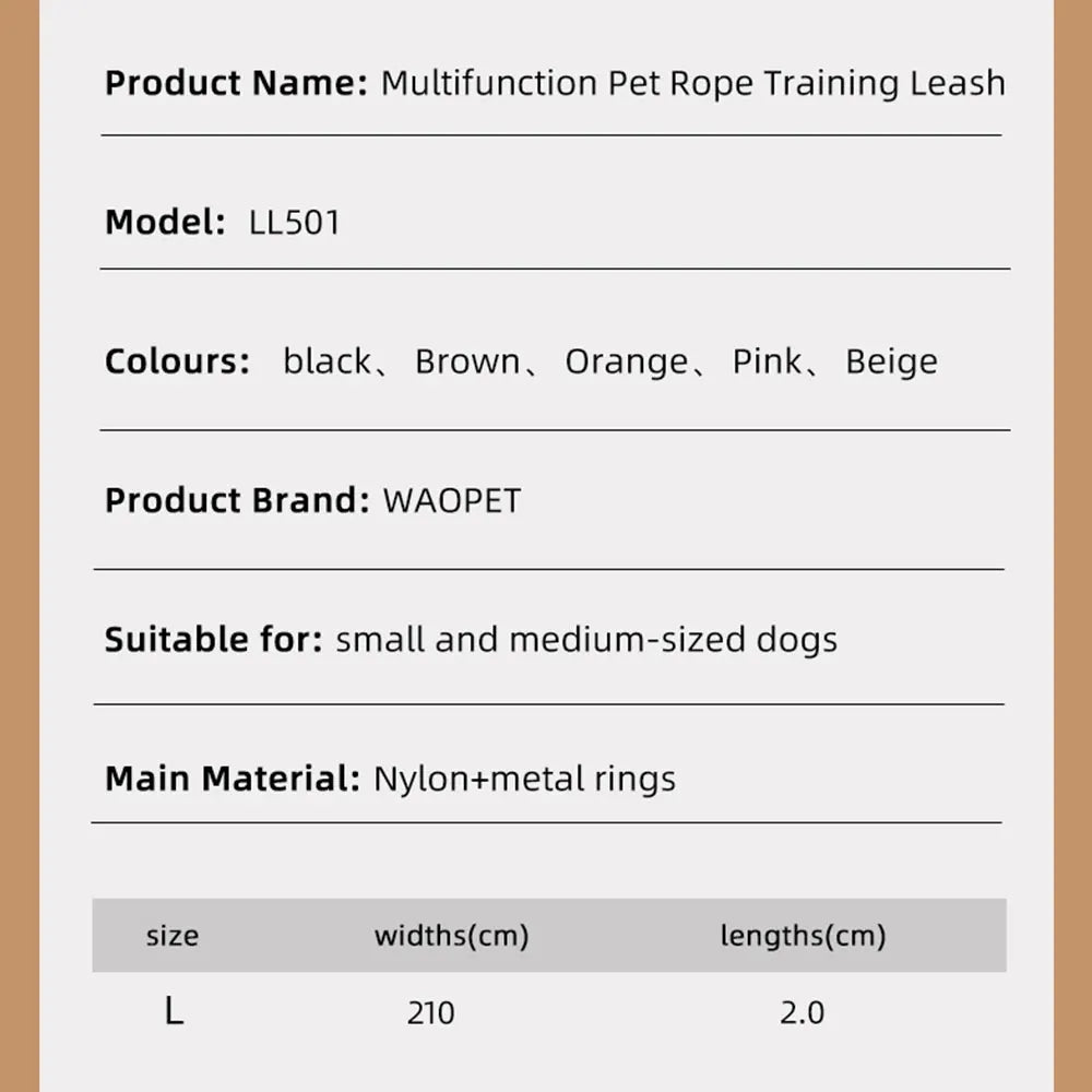 hands free dog leash multifunction pet rope training leash for small and medium dogs, durable nylon with metal rings