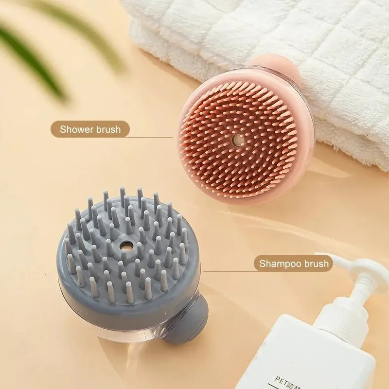 dog shower brush with shampoo dispenser silicone pet grooming brush for dogs and cats bath cleaning