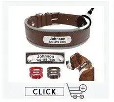 Personalized Name ID Tags Dog Collars Custom Text name Leather Dog Collar For Small Medium Large Dogs Pitbull Bulldog Beagle