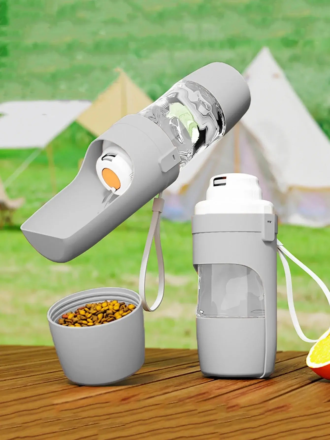 portable pet water bottle with food container for dogs and cats, 500ml travel feeder with bowl for outdoor use
