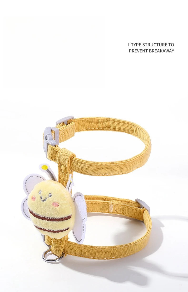 adjustable cat harness and leash set yellow breathable pet harness with bowknot and breakaway design for small cats