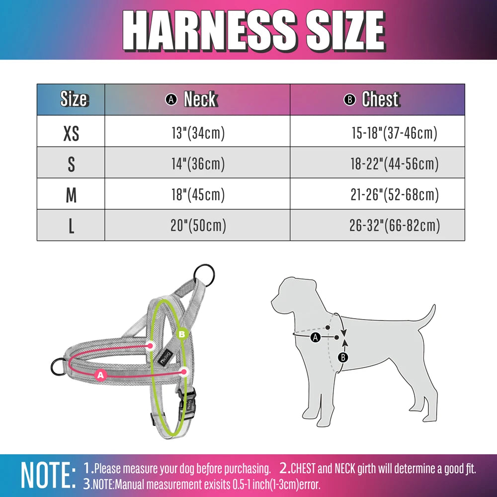 reflective no pull dog harness size chart for small medium large dogs, adjustable nylon vest