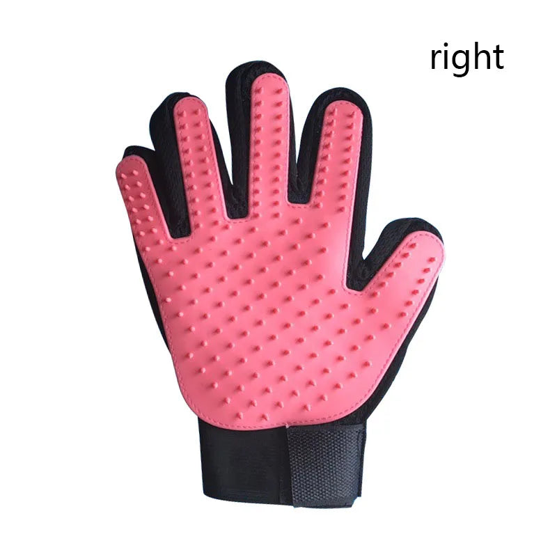 Pink right pet hair remover glove silicone deshedding brush for dogs and cats, gentle grooming and massage glove