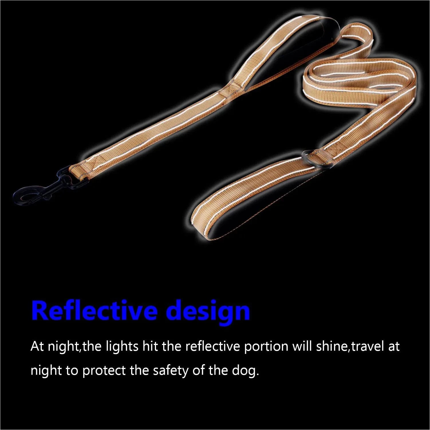 heavy duty double handle dog leash with reflective design for safe nighttime training and greater control