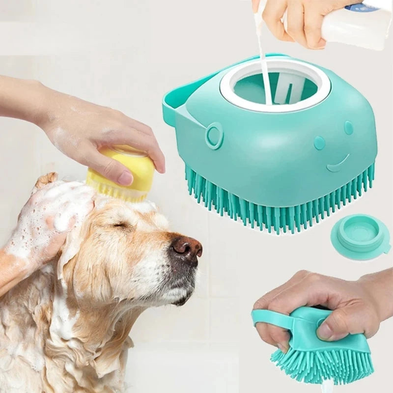 dog bathing brush with shampoo dispenser pet massage grooming tool for dogs and cats