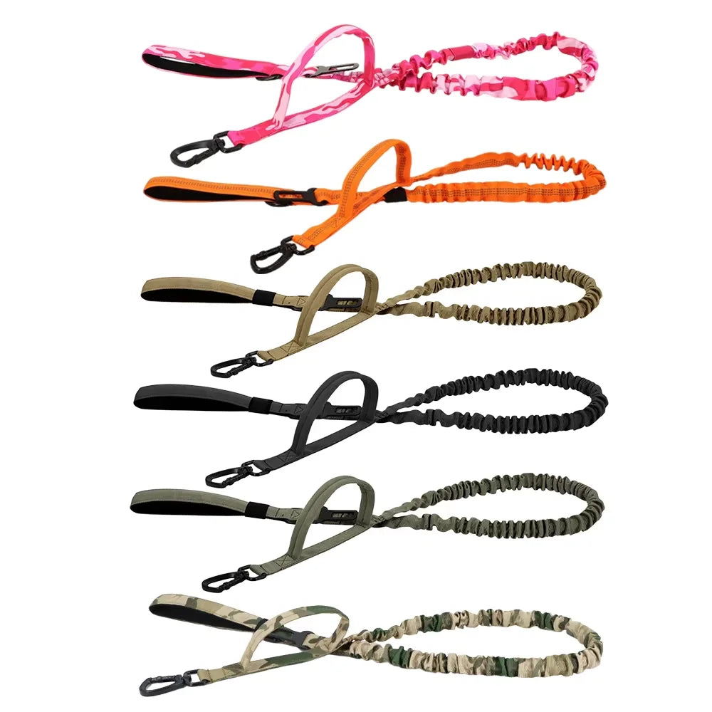 adjustable military dog leash with quick release clip, elastic rope, dual control handle, tactical nylon leash for small and medium dogs