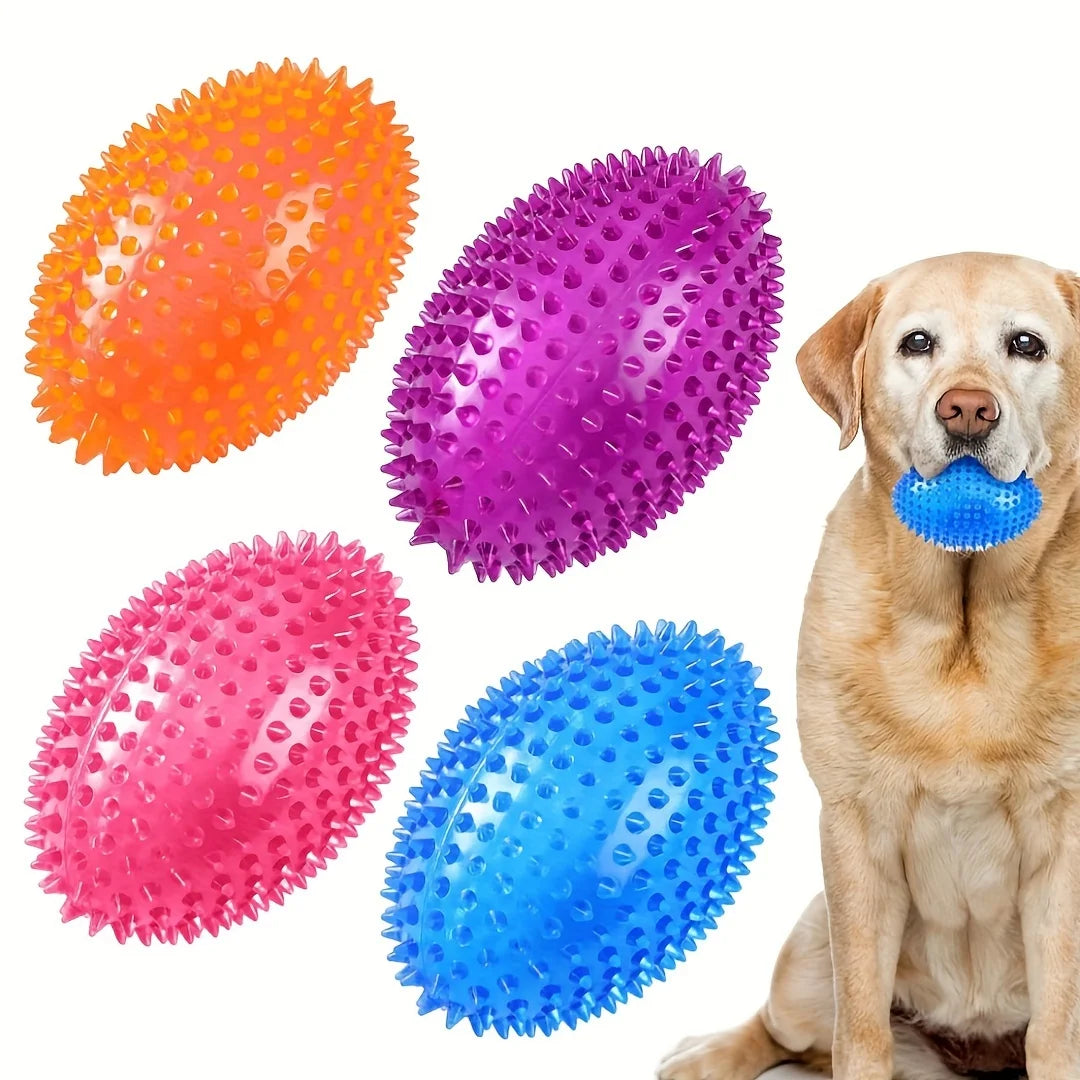 Squeaky Football Dog Toys - Durable Rubber Chew Toys for Small to Medium Breeds - for Dental Health & Interactive Play