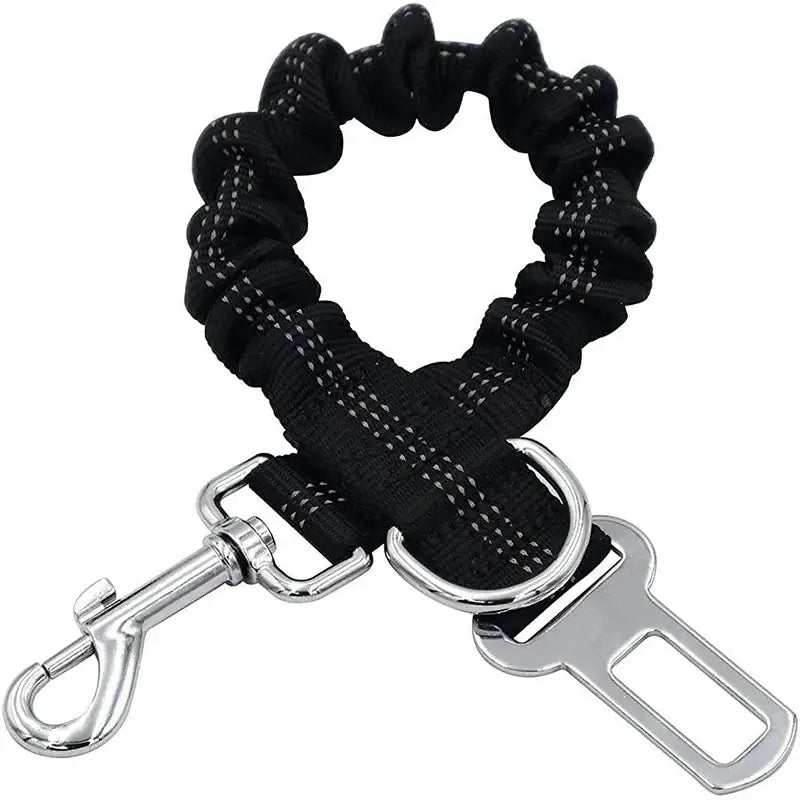Dog Safety Leash Adjustable Retractable Cushioning Elastic Pet Leash Car Seat Seat Belt Safety Rope Tug Rope in black.