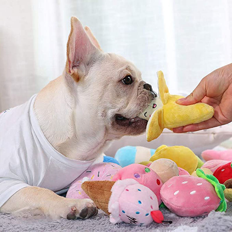 plush squeaky dog chew toy for small and medium dogs, soft fleece squeaker toy for chewing and play